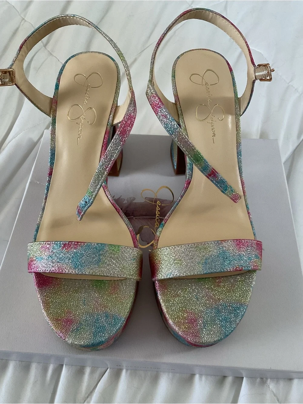 Multicolor Pink and Blue Glitter Platform Heels 9.5